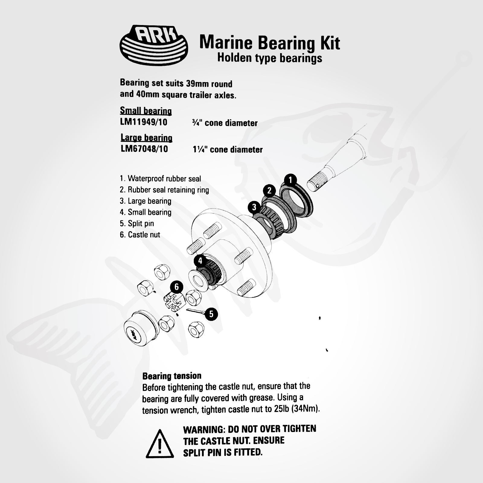 Complete Set Marine Boat Trailer Wheel Bearings Buddies Caps Holden
