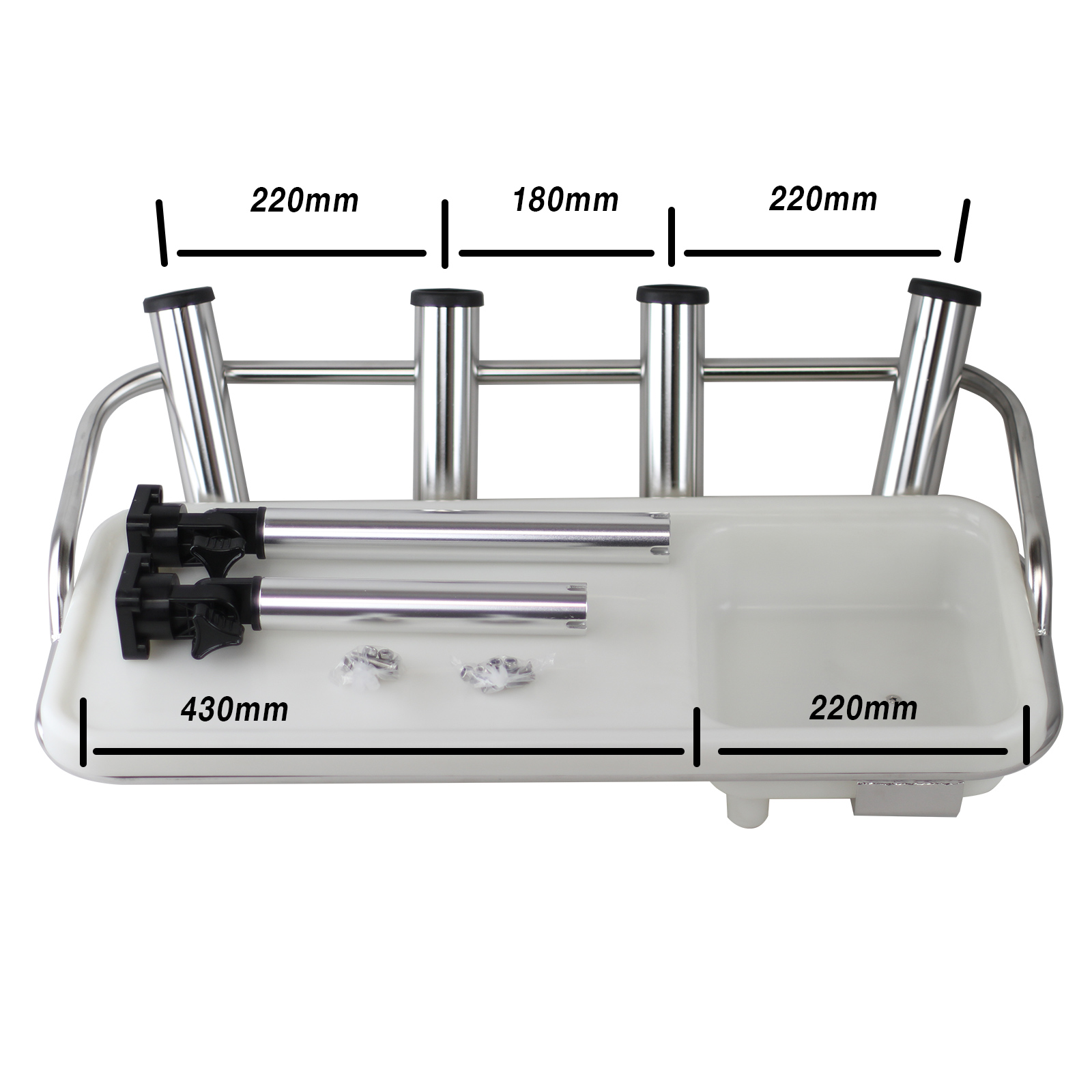 Deluxe Boat BAIT BOARD Fishing Cutting 4 Stainless Rod Holders Sink Drain
