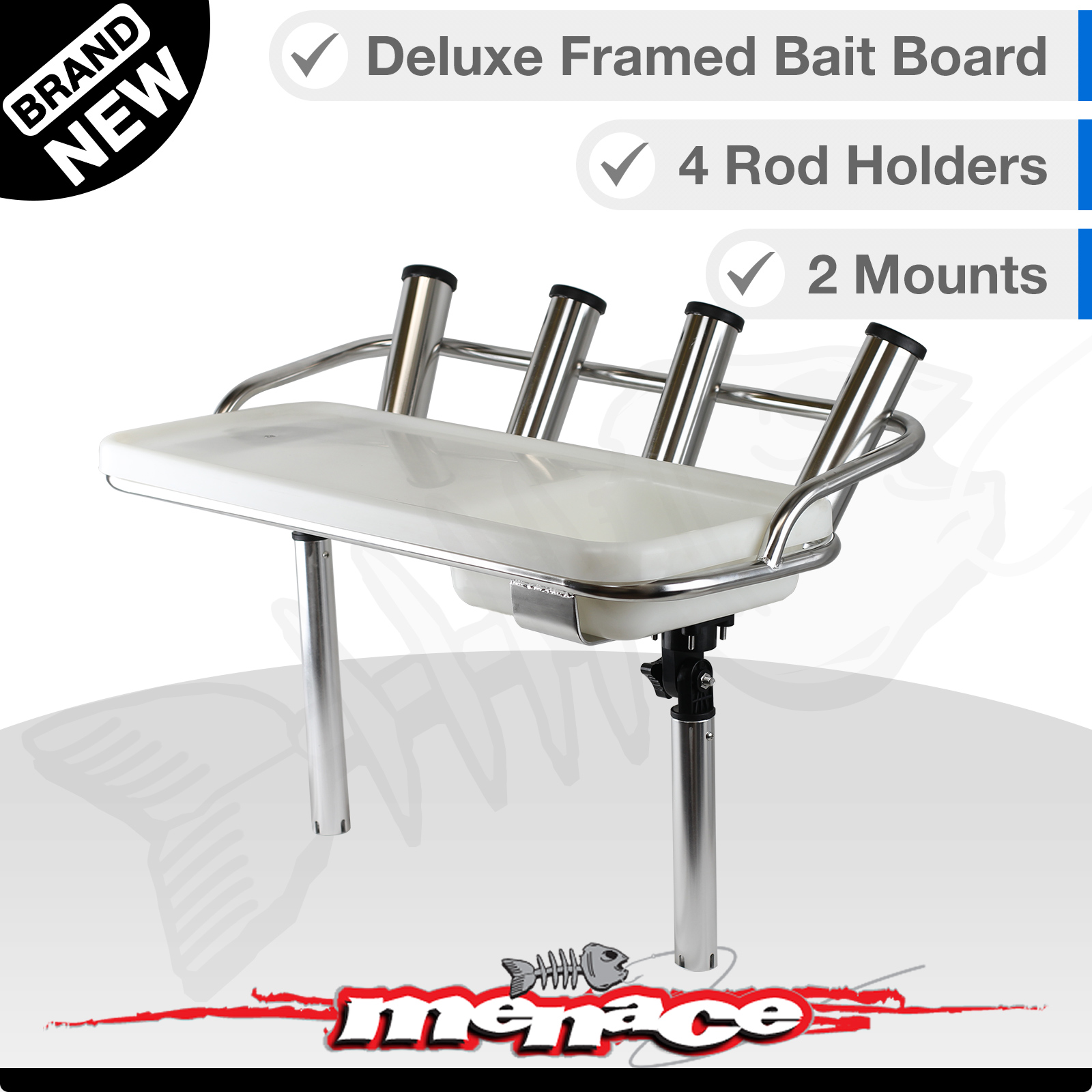 Deluxe Boat Bait Board Fishing Cutting 4 Stainless Rod Holders Sink Drain