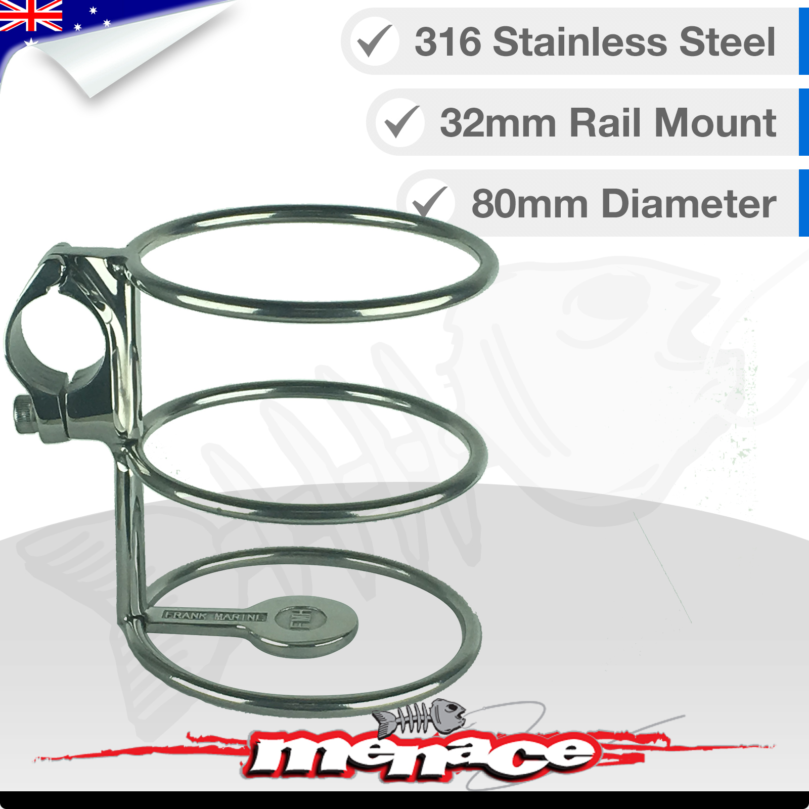 316 Stainless Steel Rail Mount Drink Cup Holder Clamp Fishing/Boat 32mm