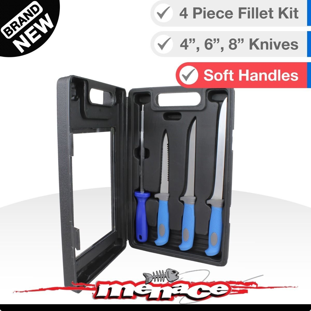 4 Piece Fillet Knife Gift Set Butcher Fishmonger Sharpener Fishing