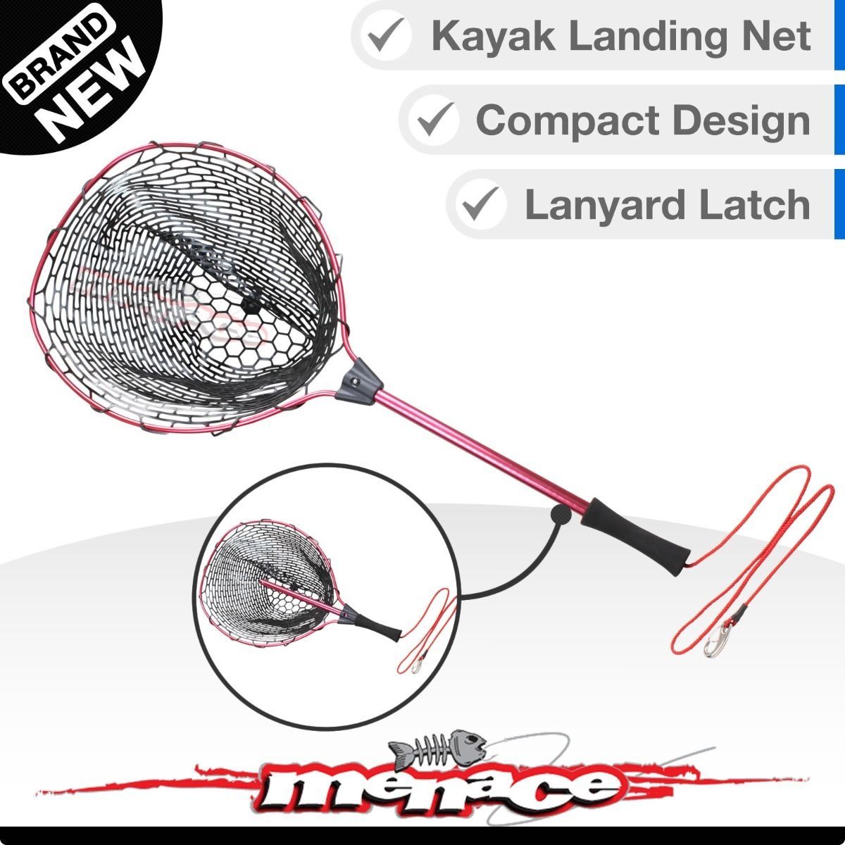 Fishing Landing Net Compact Kayak Boat Telescopic Fish Nets Rubber