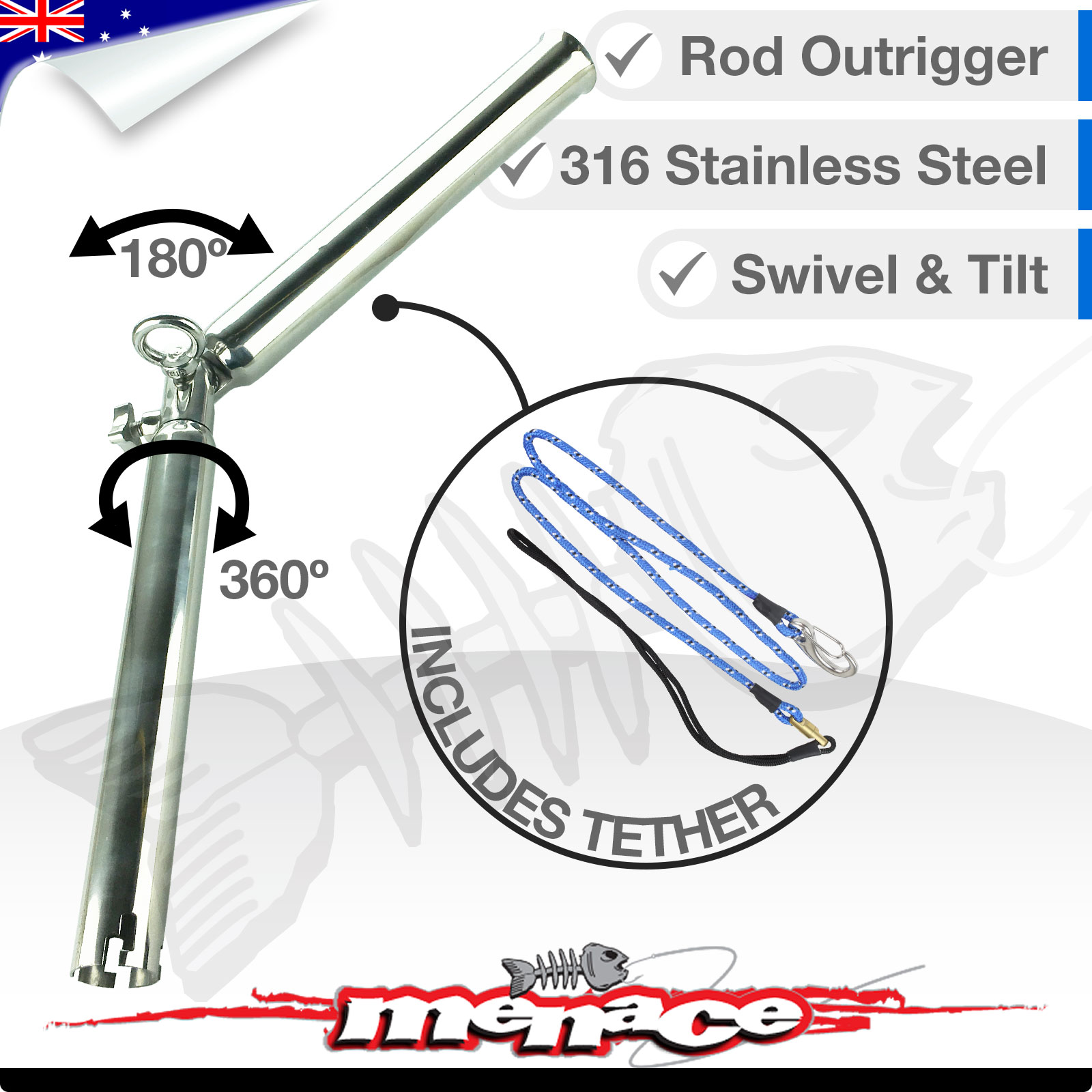 316 Stainless Steel OUTRIGGER Rod Holder Fishing Boat Variable Angle