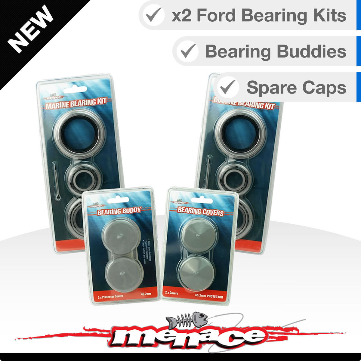 FORD Complete BEARING Set Marine Boat Trailer Wheel Bearings, Buddies, Caps