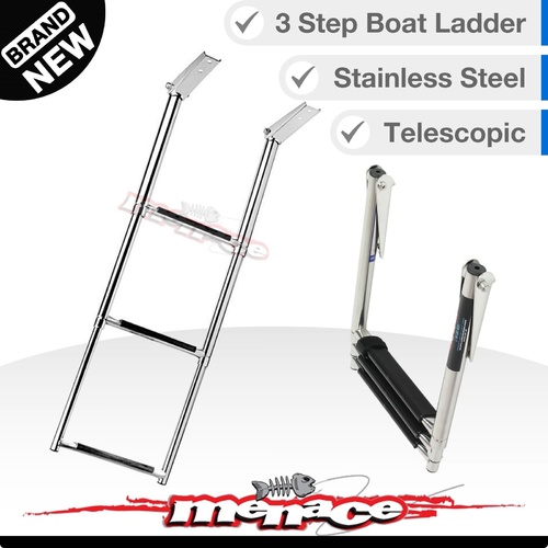 STAINLESS 3 Step Marine Grade Steel Telescopic Boat Ladder