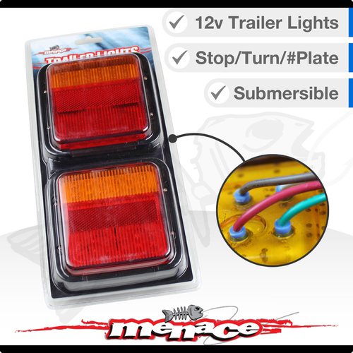 Pair 12 Volt LED Trailer Tail Lights / StopTurnNumber Plate / Submersible