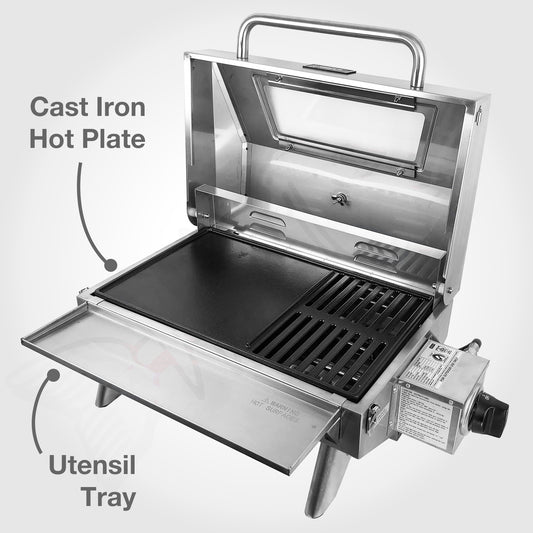 316 Marine Grade Portable BBQ - COMPLETE SET - RAIL MOUNT Mounting Rack, Bag & Cover (MENCA028)