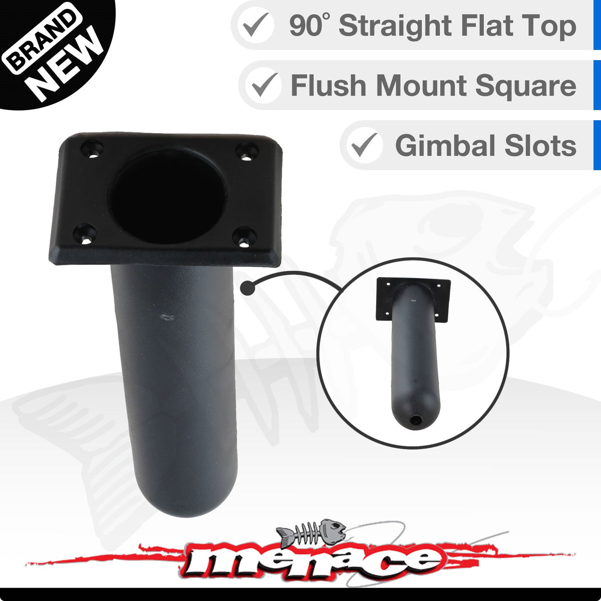 4 x Flush Mount Straight Square Rod Holder Black