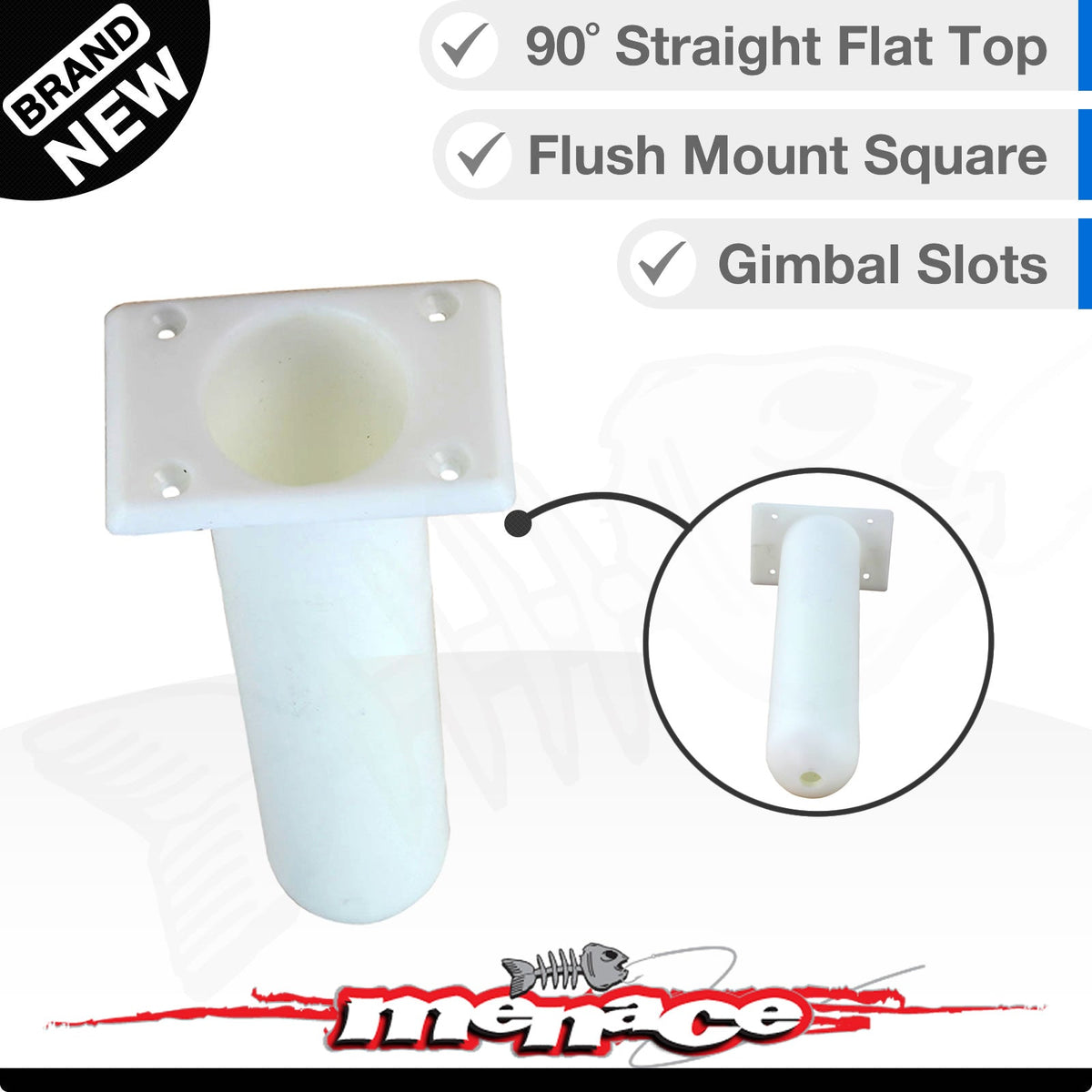 4 x Flush Mount Straight Square Rod Holder White