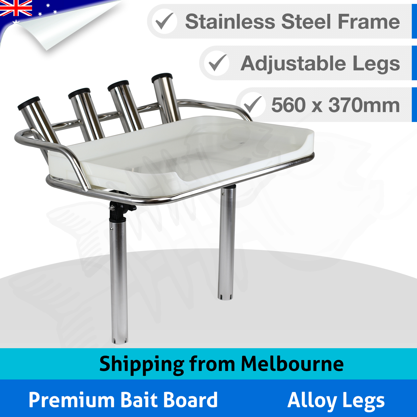 Premium BAIT BOARD Fishing Boat Cutting Fish - 4 Stainless Steel Rod Holders