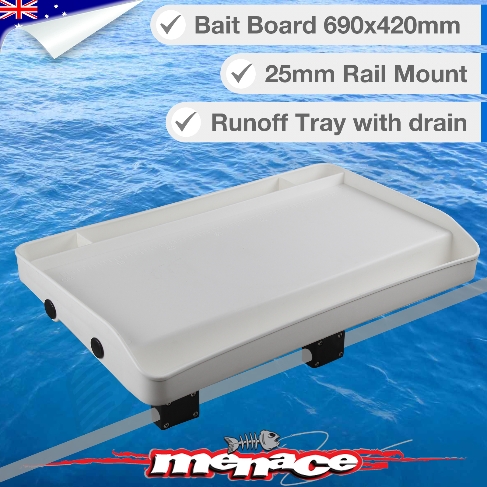 EXTRA LARGE Rail Mount BAIT BOARD Boat Fishing Cutting Filleting Knife