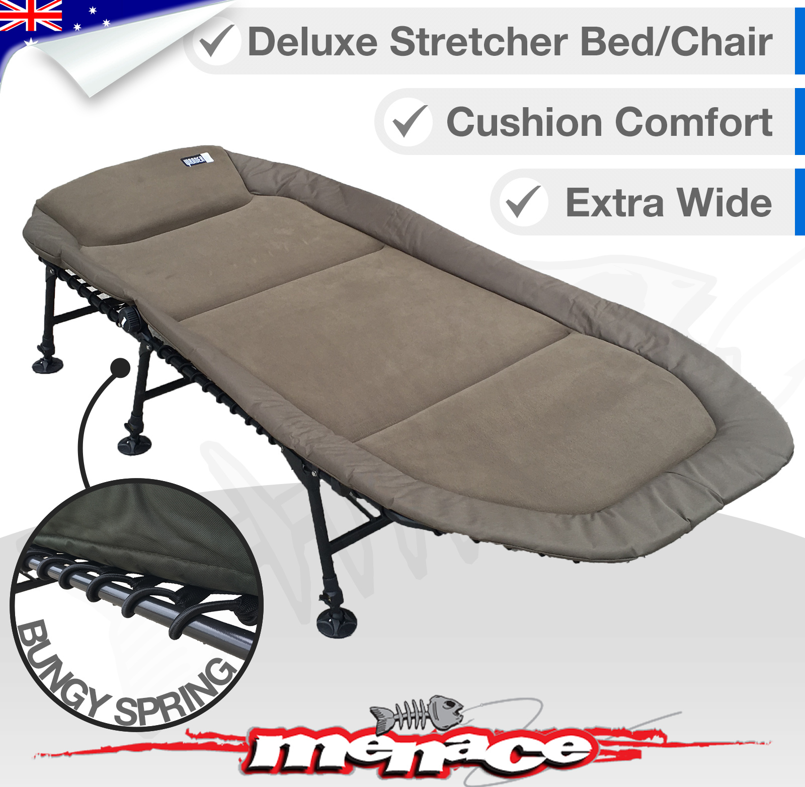 Deluxe Folding Stretcher Bed Chair Extra Wide Camping Supplies Menace Marine