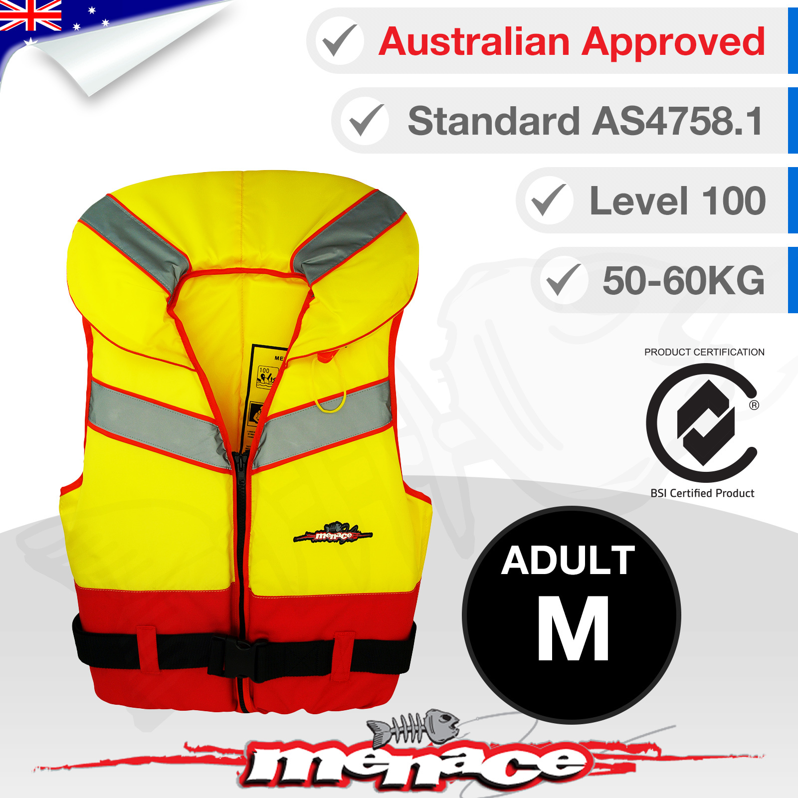 ADULT MEDIUM Life Jacket Foam Type 1 Lifejacket Vest PFD 1 Level 100