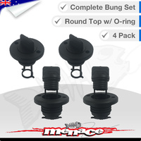 4 x Complete Boat Bung Set - Round Top - Black