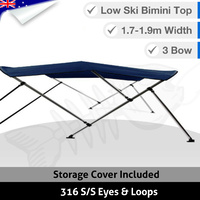 Low Ski Boat 3 BOW 1.7M-1.9M Bimini Top Boat Canopy Cover NAVY BLUE