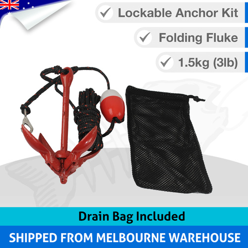 Large 1.5kg (3lb) Folding Grapnel Lockable Anchor Kit