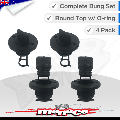 4 x Complete Boat Bung Set - Round Top - Black