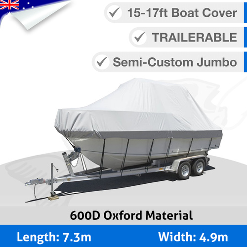 15-17FT Boat Cover Marine Grade 600D Trailerable Jumbo