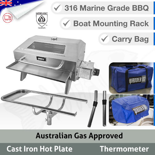 316 Marine Grade Portable BBQ - COMPLETE SET - ROD HOLDER Mounting Rack, Bag & Cover