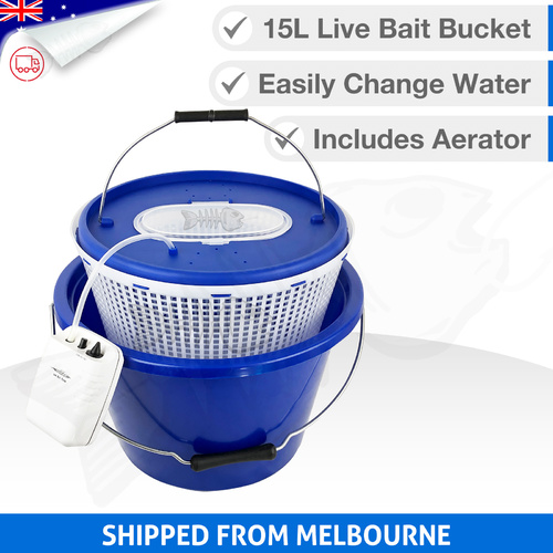 15L 3in1 LIVE BAIT BUCKET & Free Aerator Pump - 120+ hrs run time - 2 speed