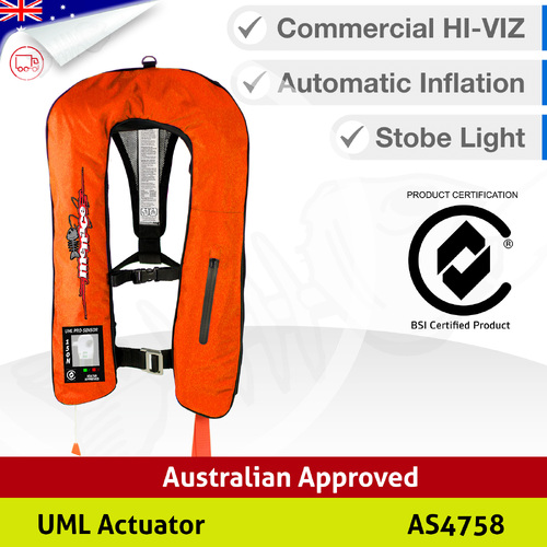 INDUSTRIAL Hi-Vis Inflatable Life Jacket PFD Level 150N Strobe Light - AUTOMATIC