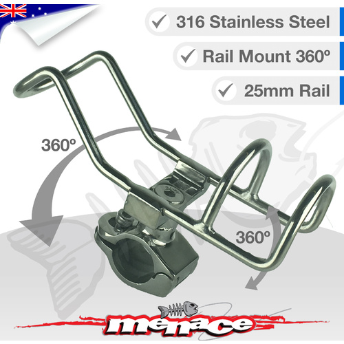 316 Stainless Steel Adjustable RAIL MOUNT ROD Holder [25mm]