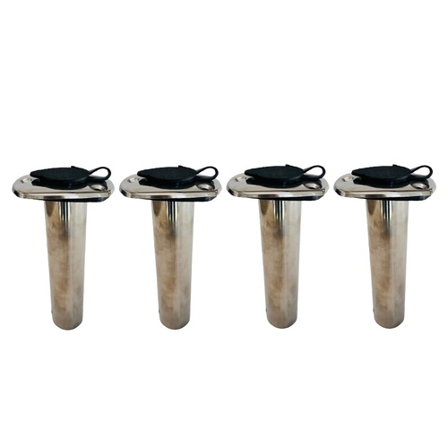 4X 90 Degree Marine Stainless Steel Rod Holder PVC Inner Rubber Cap Flush Mount