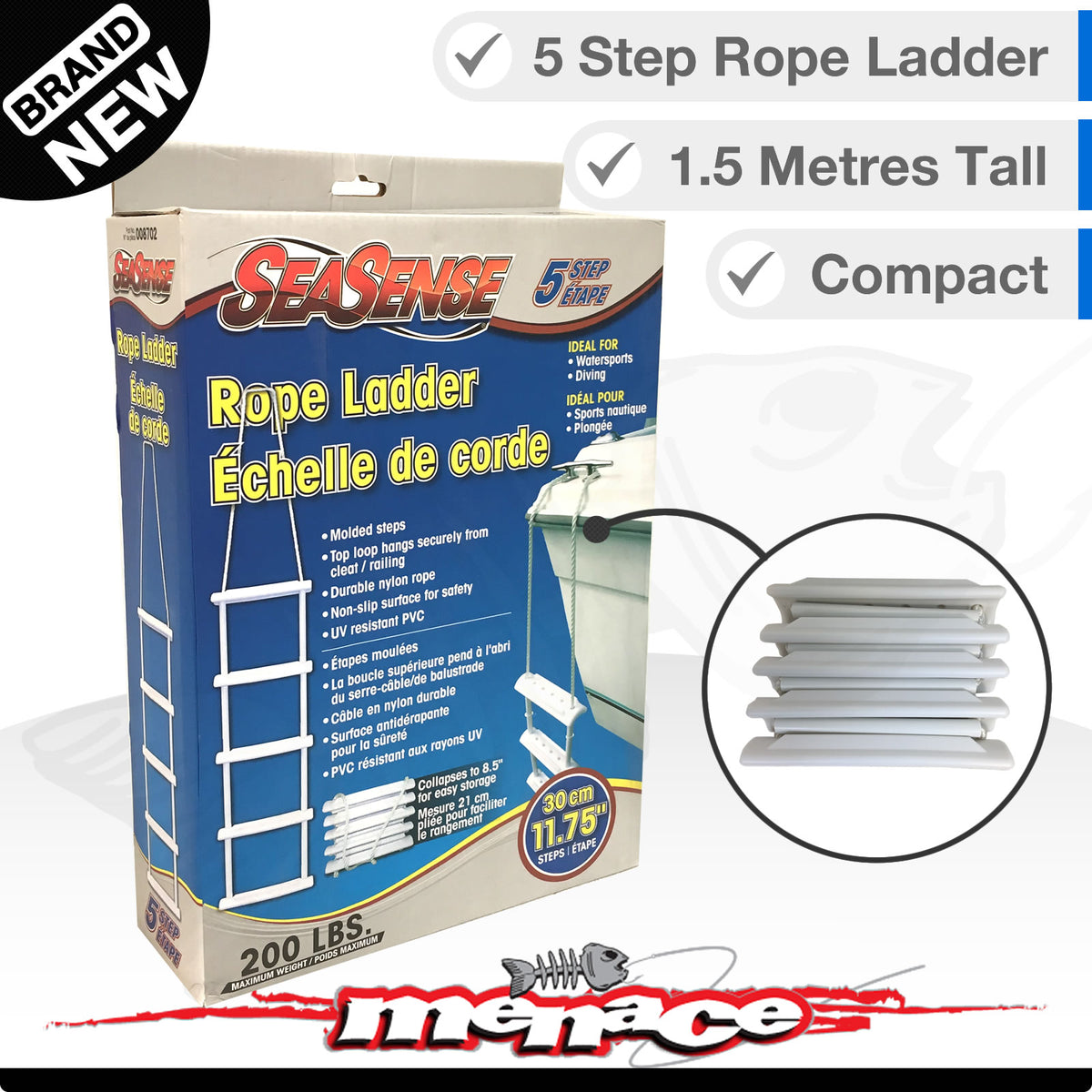 ROPE Ladder Boat Yacht Marine Folding 5 Step UV PVC