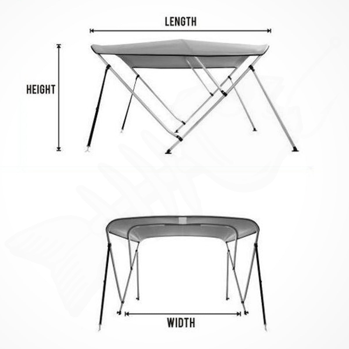 Low Ski Boat 3 BOW 1.5M-1.7M Bimini Top Boat Canopy Cover BLACK