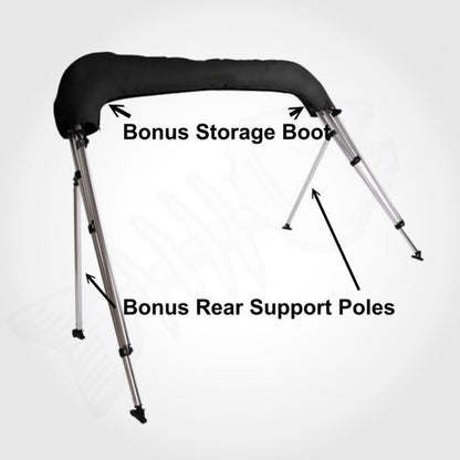 Low Ski Boat 3 BOW 1.5M-1.7M Bimini Top Boat Canopy Cover BLACK