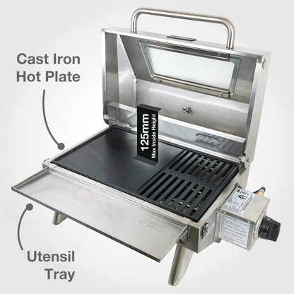 Portable 316 Marine Grade Stainless Steel BBQ with Tray & 1lb Bottle Adapter