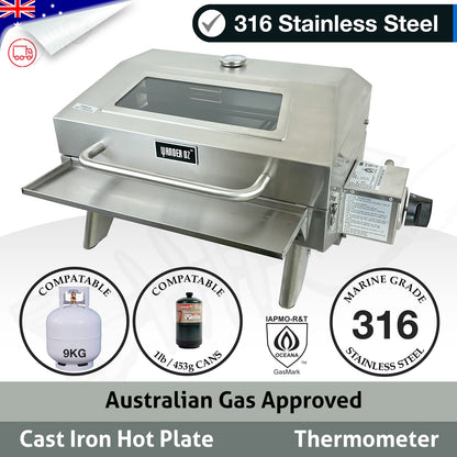 Portable 316 Marine Grade Stainless Steel BBQ with Tray & 1lb Bottle Adapter
