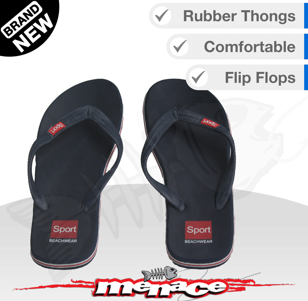 Mens Beach Thongs Flip Flops Boat Slippers - Blue