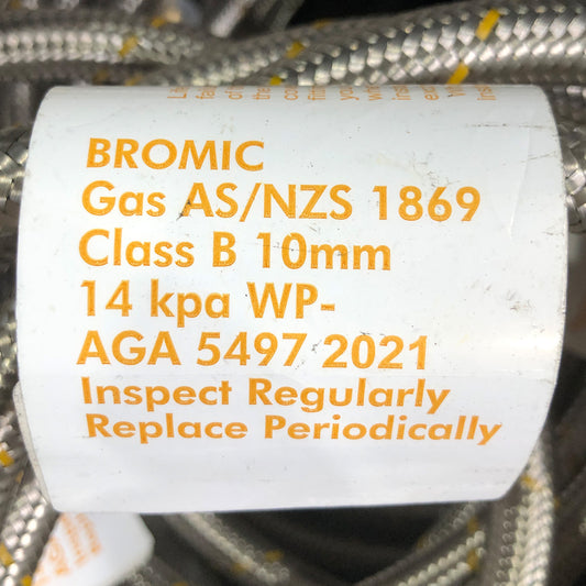 3m - Bayonet Gas BBQ Hose - 10mm Stainless Steel - 3/8 SAE FF x Male Bayonet
