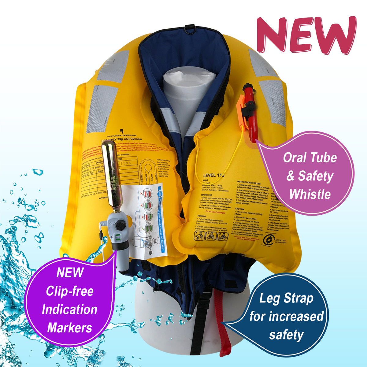 ADULT Inflatable Life Jacket Level 150 PFD Type 1 - BLUE AUTOMATIC