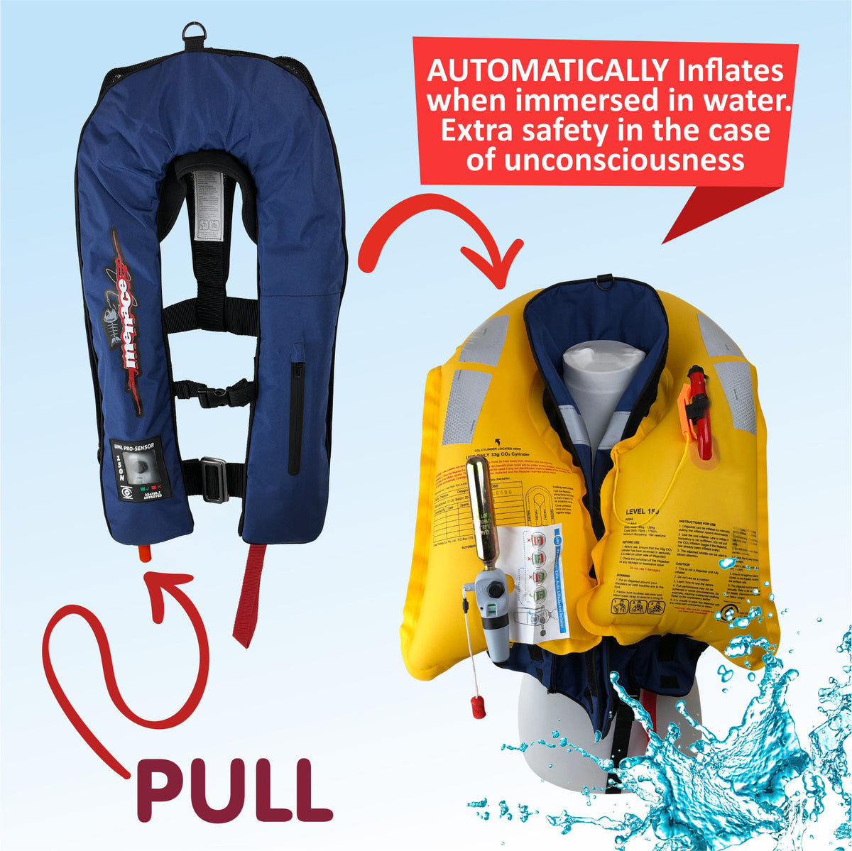 ADULT Inflatable Life Jacket Level 150 PFD Type 1 - BLUE AUTOMATIC