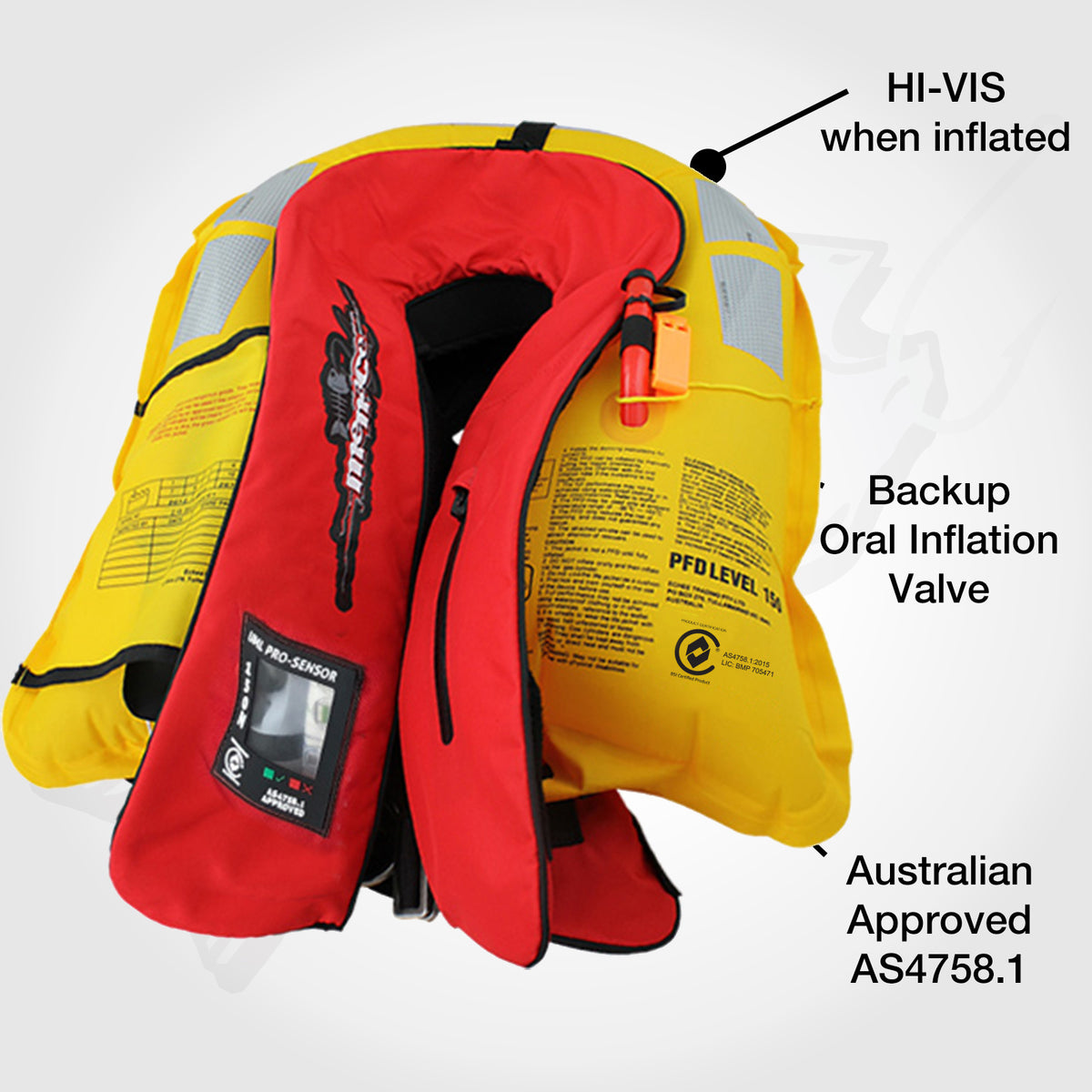 ADULT Inflatable Life Jacket Level 150 PFD Type 1 - RED AUTOMATIC