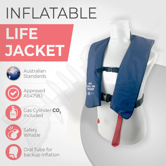 2 x ADULT Inflatable Life Jacket PFD Type 1 Level 150 - Blue (ECO Version)