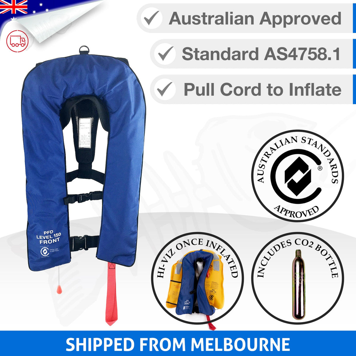 2 x Adult Inflatable PFD Level 150 Blue ECO