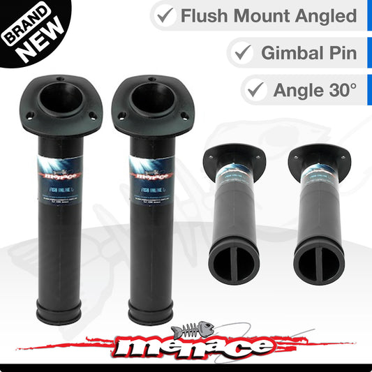 4 x Flush Mount 30° ANGLED ROUND Boat Rod Holder - BLACK