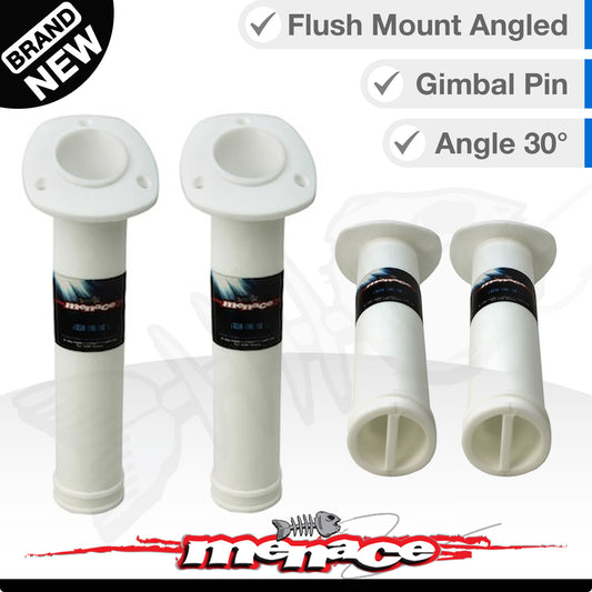4 x Flush Mount 30° ANGLED ROUND Boat Rod Holder - WHITE