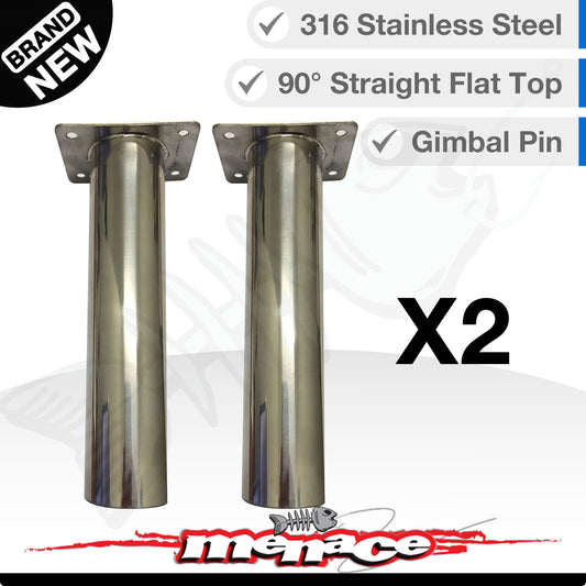 2 x Boat Rod Holder - 316 Stainless Gimble Pins - Straight
