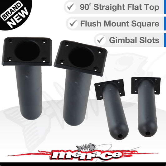 4 x Flush Mount STRAIGHT SQUARE Boat Rod Holder - BLACK