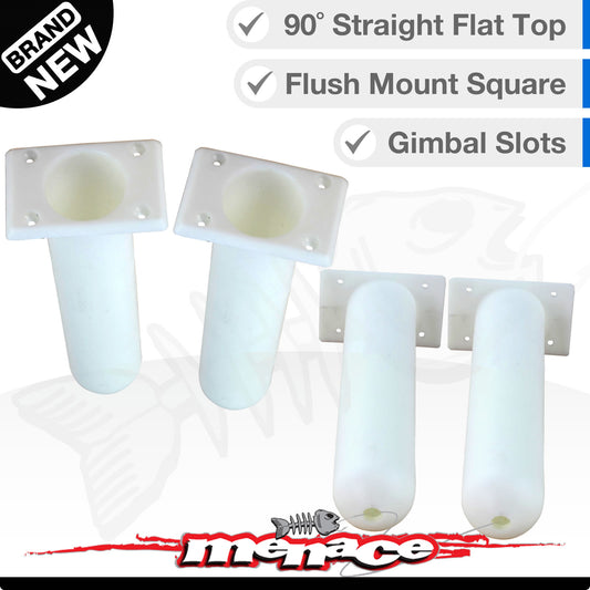4 x Flush Mount STRAIGHT SQUARE Boat Rod Holder - WHITE