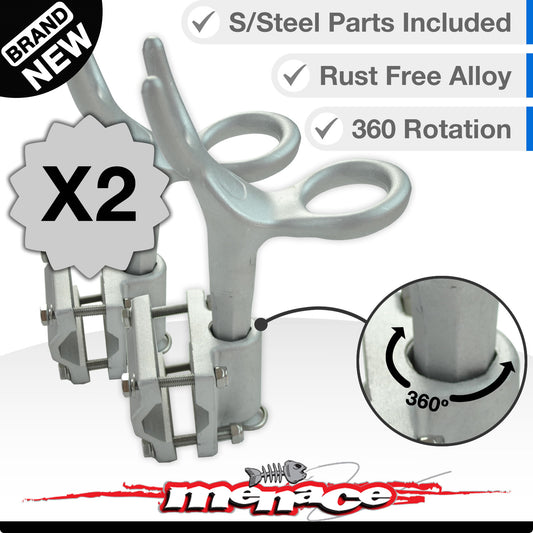 2 x Aluminium Boat Rod Holder RAIL MOUNT [Alloy]