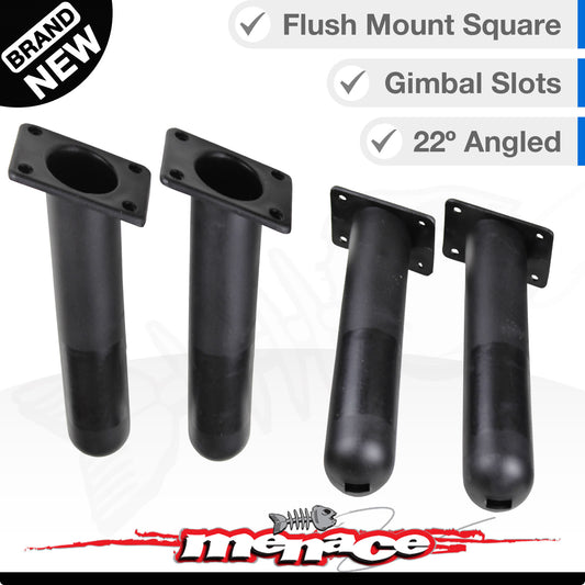 4 x Flush Mount ANGLED SQUARE Boat Rod Holder - BLACK