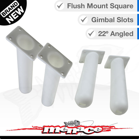 4 x Flush Mount ANGLED SQUARE Boat Rod Holder - WHITE