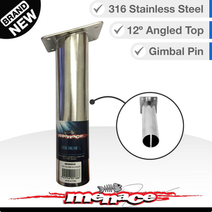 Boat Rod Holder - 316 Stainless Gimble Pins - 12° Degree Angled