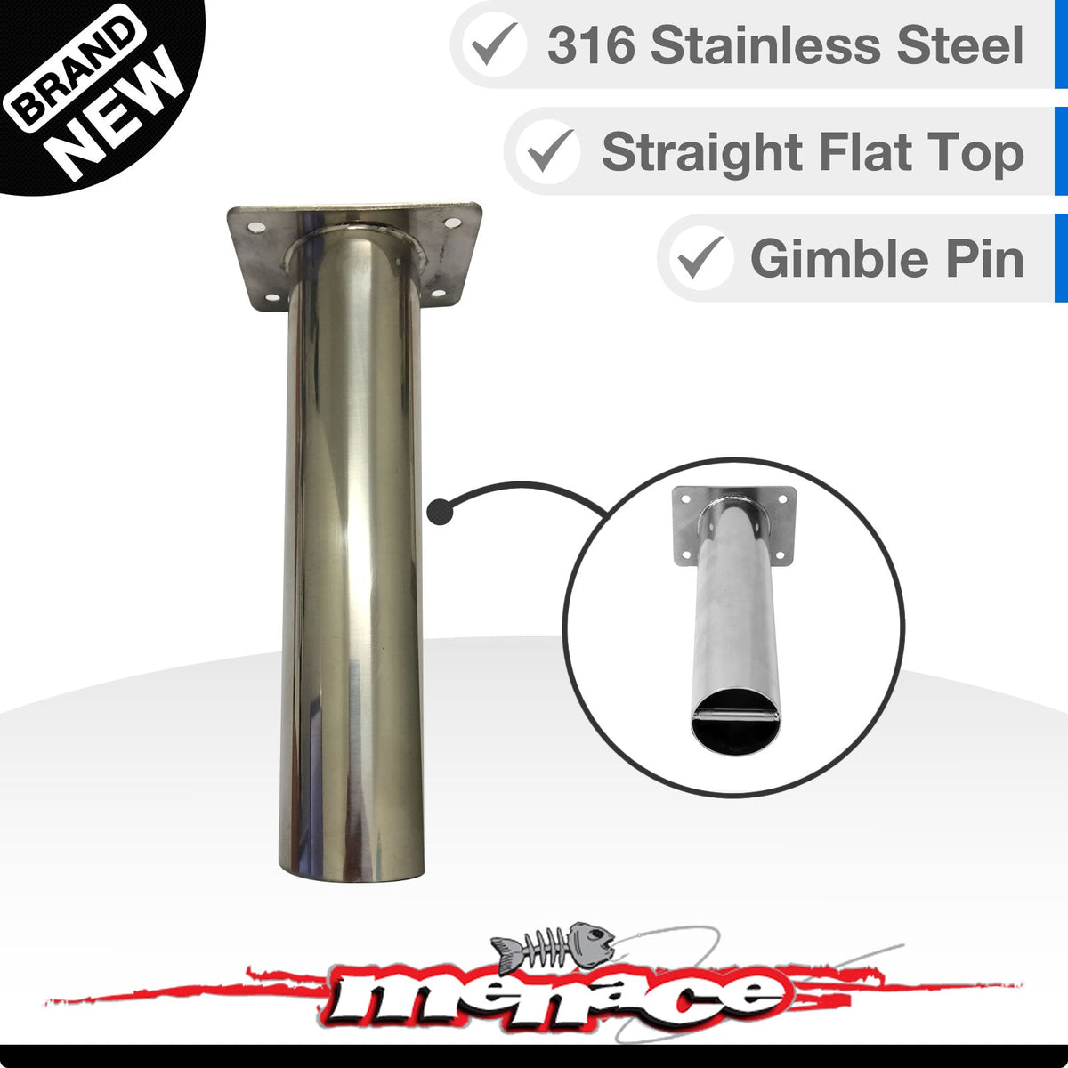 2 x Boat Rod Holder 316 Stainless Gimble Pins Straight