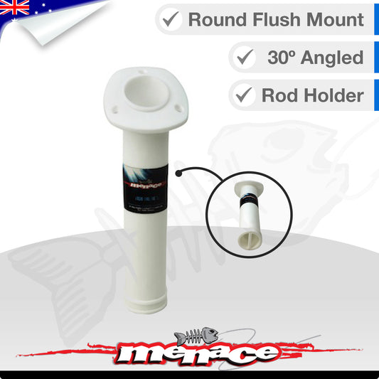 Flush Mount 30° ANGLED ROUND Boat Rod Holder - WHITE